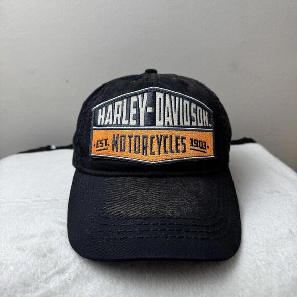 Harley-Davidson VTG Black Cap Embroidered Patch Big Logo Washed Biker Moto Y2K - Picture 3 of 12